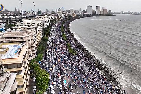 Aerial view of Mumbai marine during open bus victory parade